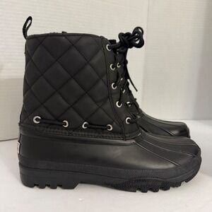 Sperry Saltwater Quilted Waterproof Duck Boots Black Women 8 STS83693